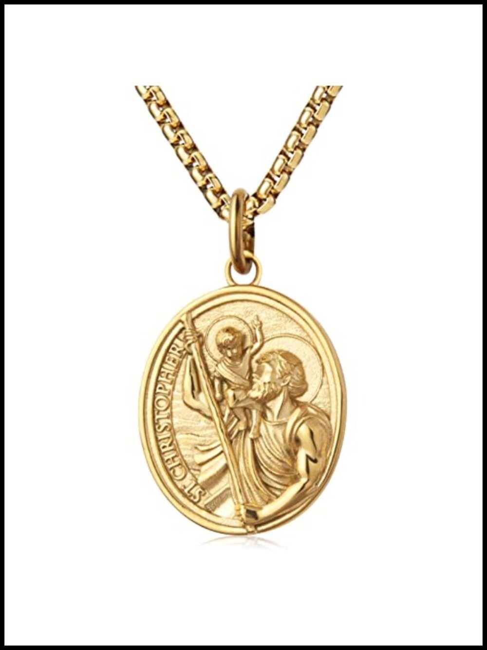 St Christopher Medal Necklace Stainless Steel Men Women 24in